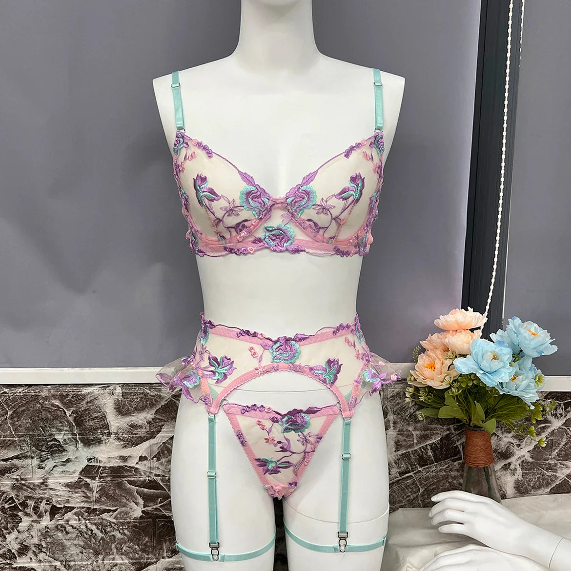 Ellolace Fairy Lingerie Floral Transparent Underwear Ruffle Garter Intimate Delicate Underwear Beautiful See Through Outfits