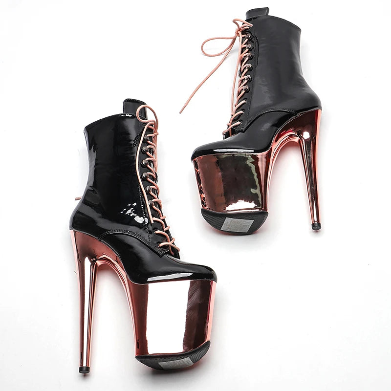 20CM/8inches Black Patent PU Upper Champagne Color Platform Pole Dance Shoes High Heels Pole Dance Boot