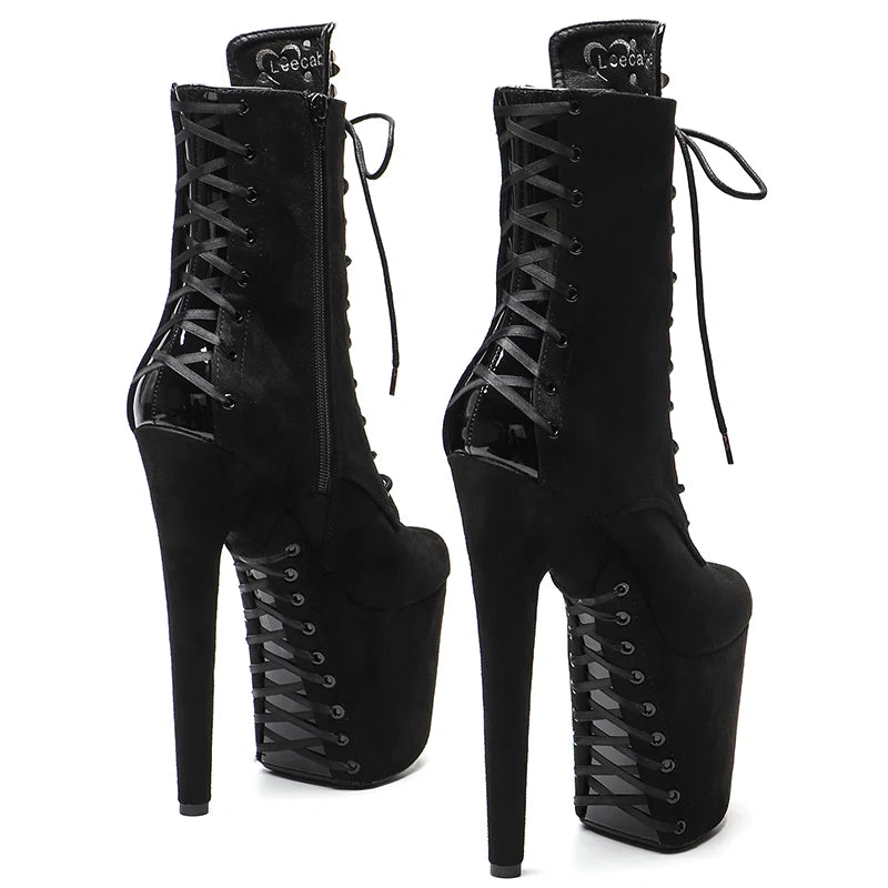 20CM/8inches Suede upper with patent PU Nightclub Stiletto Pumps High Heels Women's Party Shoes
