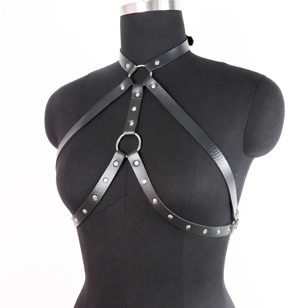 Goth Bra Lingerie For Woman Leather Body Harness Belt Chest Corset With Chain Festival Outfits Women