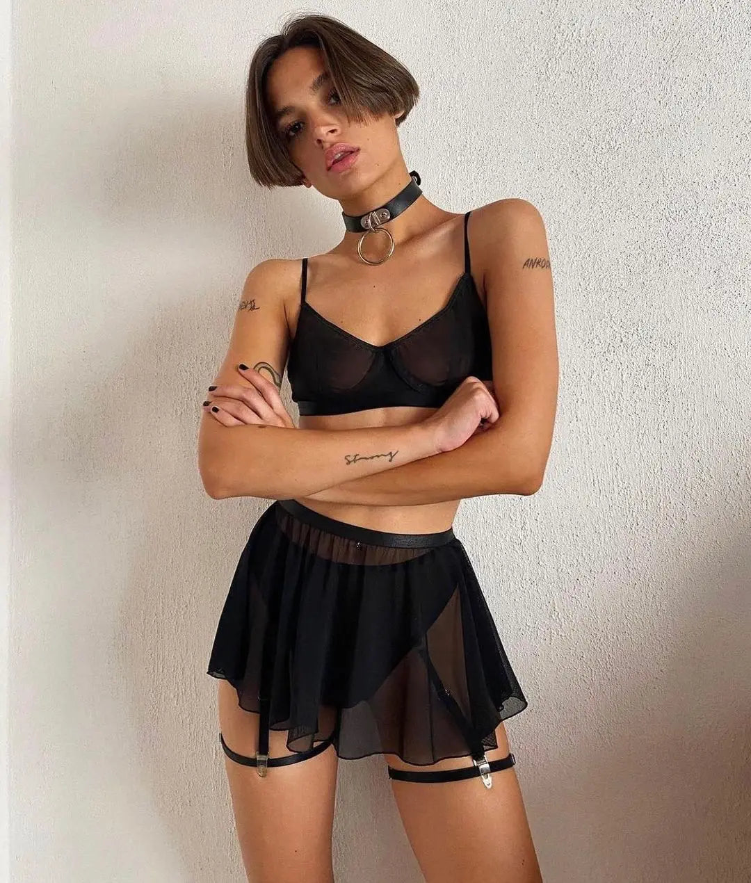 Sensual Lingerie Transparent Lace Bra And Panty Set See-through Hemline Seamless Tulle Underwear Black y Outfits