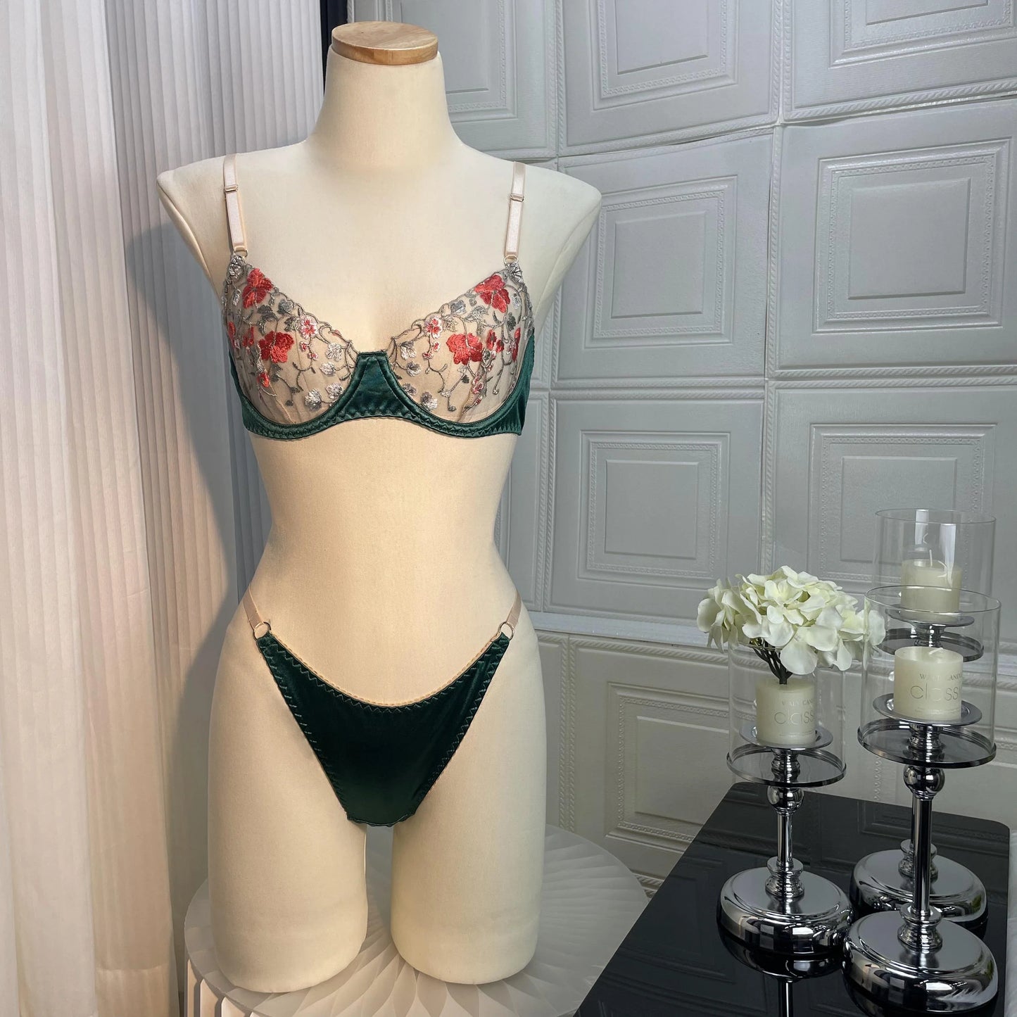 Ellolace Floral Sexy Erotic Lingerie Woman Transparent Lace Bra Satin Intimate Female Without Censorship Romantic Bilizna Set