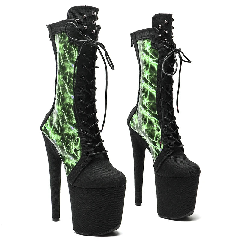 20CM/8inches Denim Pole dance boot High Heel platform Boots closed toe women boot 4B