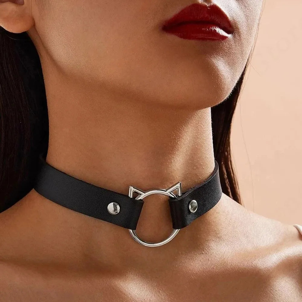 Punk Cat Choker Necklaces PU Leather Little Devil Collar for Women Gothic Jewelry Cosplay Accessories Harajuku Party Gift