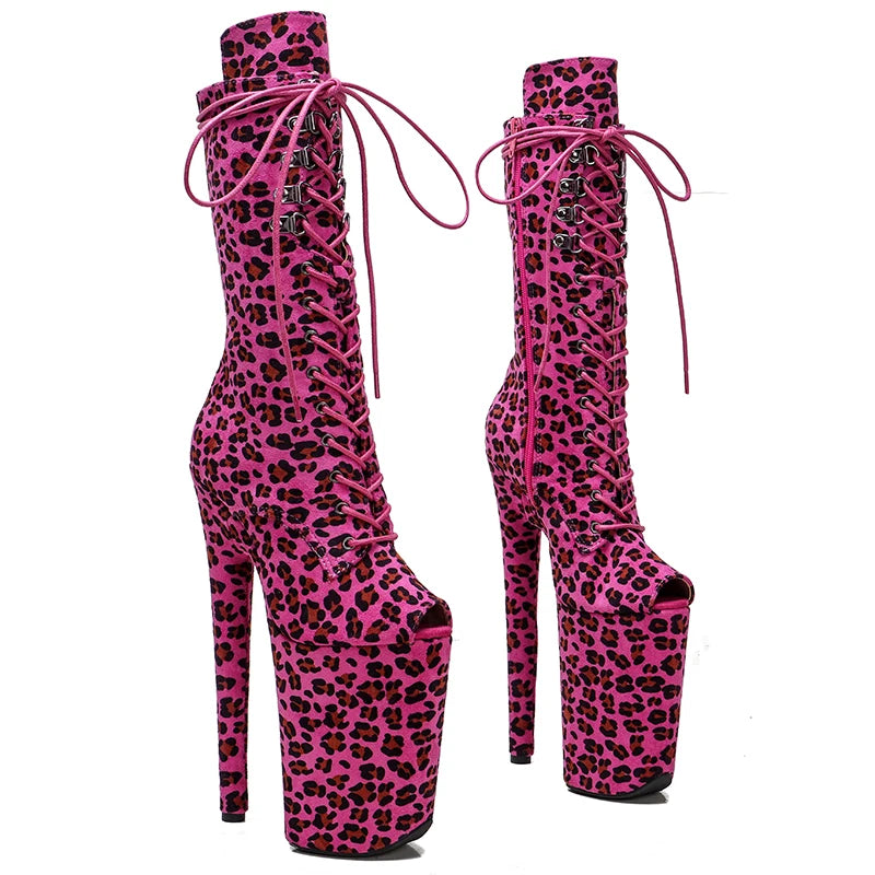 23CM/9inches Leopard Suede Open toe Pole dance shoes High Heels Pole Dance boot