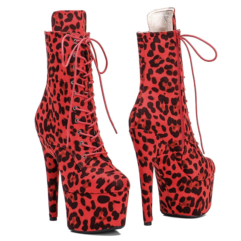 Leopard 17CM/7inches Pole dancing shoes High Heel platform Boots Pole Dance boot