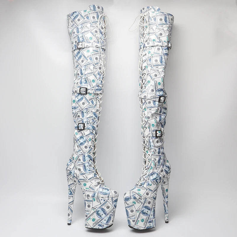 20CM/8inches Dollar pattern Women New Design Extreme High Heel Lap Dancing Stripper Shoes Platform Lace-up 5B