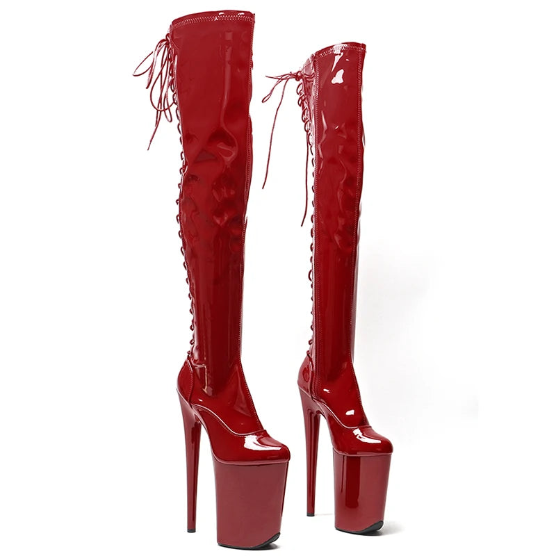 23CM/9inches Patent Material PU Fashion Lady High Heel Platform Pole Dance Boots