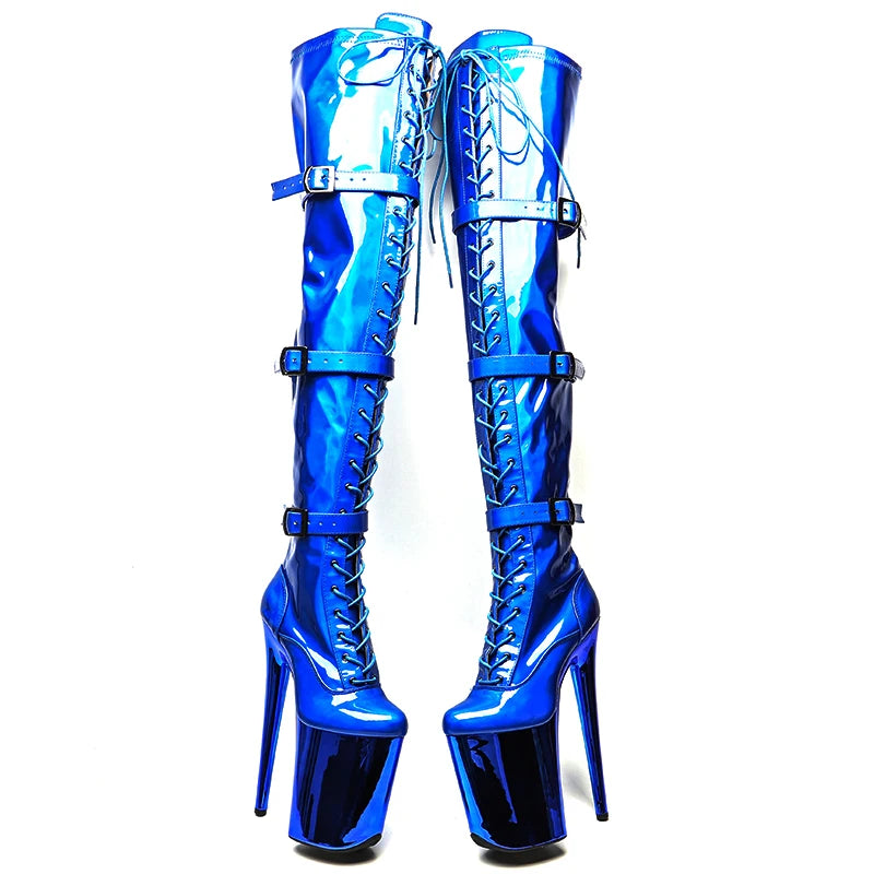 23CM/9inches Shiny PU upper y boots Fashion trend electroplate High Heels Platform Pole Dance shoes