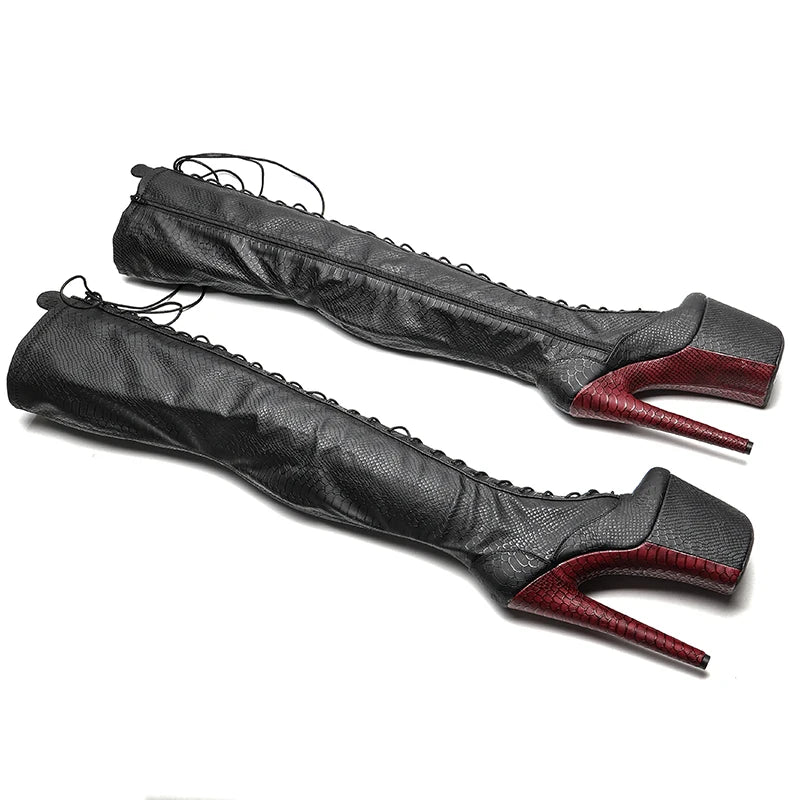 20CM/8inches Women New Design Extreme High Heel Lap Dancing Stripper Shoes Platform Lace-up 5B