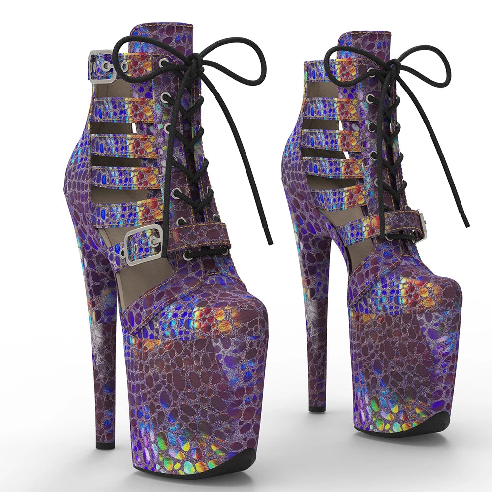 20CM/8inches holography PU Upper Fashion Trend Platform Ankle Boot Pole Dance Boot