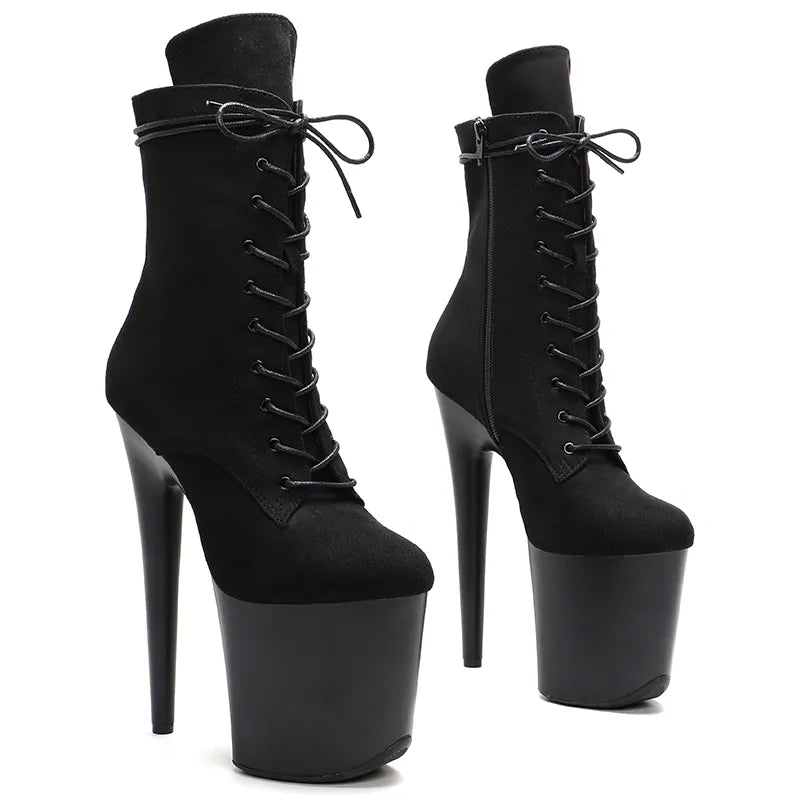 Black 20CM/8inches Pole dancing shoes High Heel platform Boots closed toe Pole Dance boots