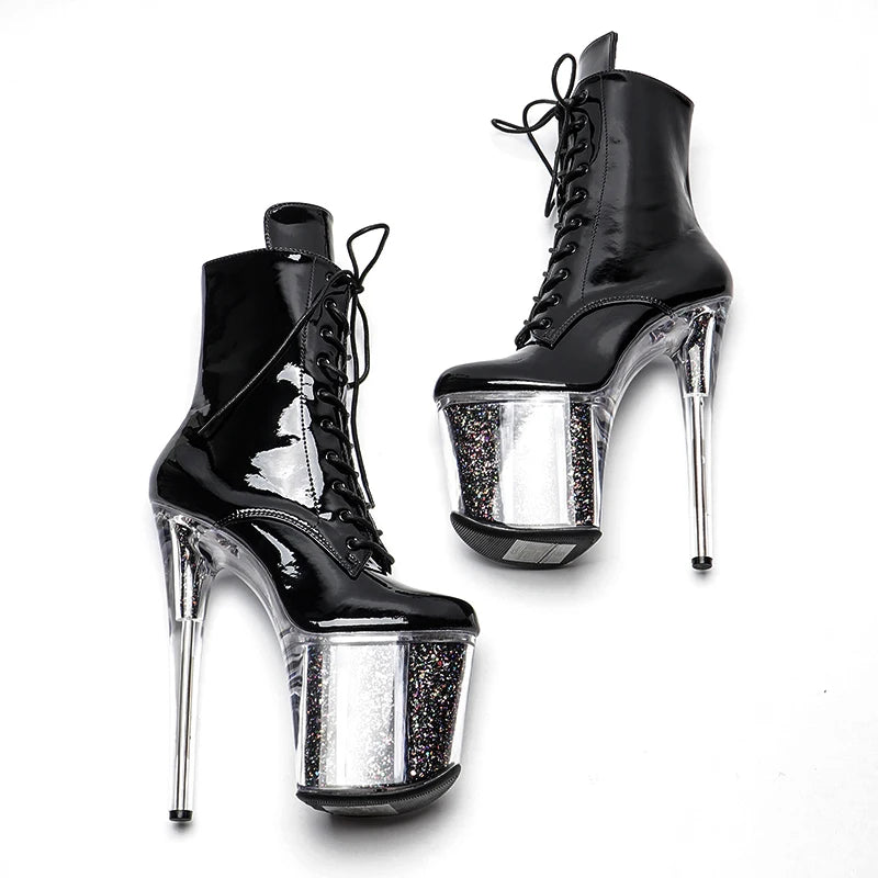 20CM/8inches Patent PU upper Pole dancing shoes High Heel platform Boots open toe Pole Dance boots 3L