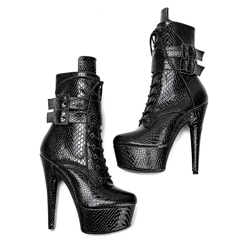 15CM/6Inches Snake upper High Heel platform Boots Closed toe Pole Dance boot