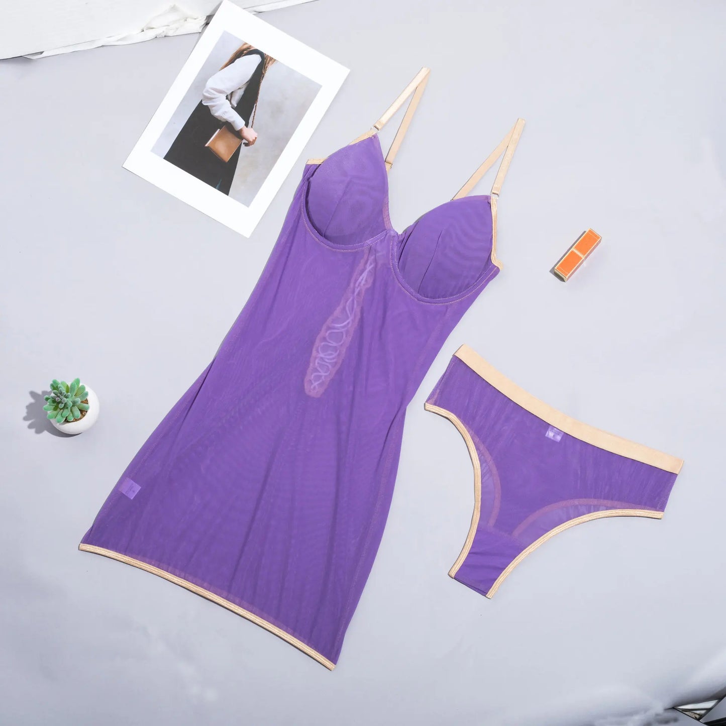 Lace Night Dress Body Lingerie Transparent Babydoll Sheer Costumes Purple Outfit