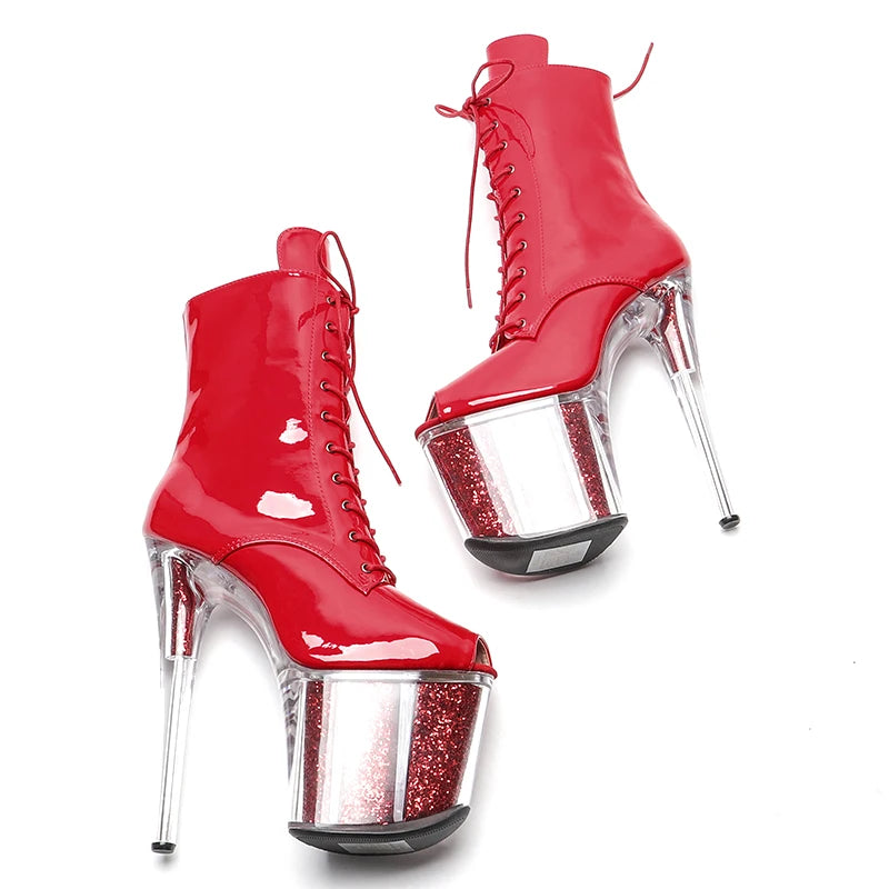 20CM/8inches Patent PU upper Pole dancing shoes High Heel platform Boots open toe Pole Dance boots 3L