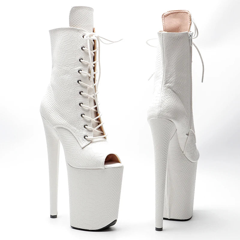 White color Snake PU 23CM/9inches open toe Pole dancing platform Pole Dance boots