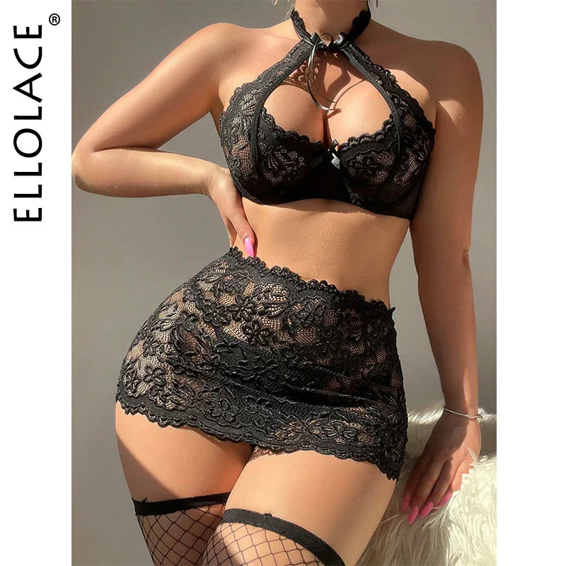 Ellolace Sexy Lingerie Pack Women With Stocking Push Up Halter Bra See Through Skirt Sissy Onlyfans Kit Fancy Underwear 18