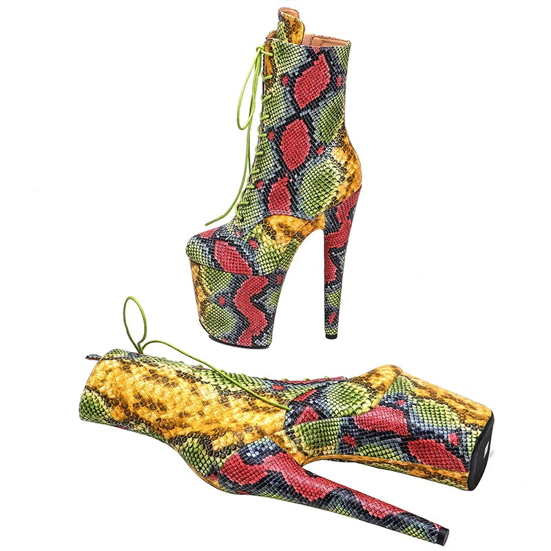 20CM/8Inch Genuine Leather Snake upper Platform disco party High Heels Pole Dance boot
