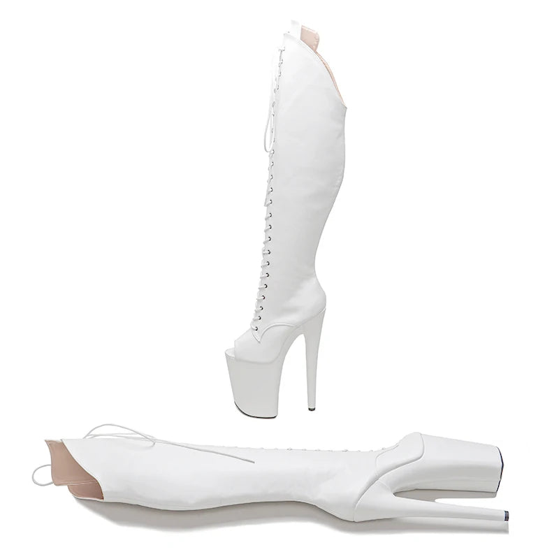23CM/9inches matte PU upper y boots Open Toe High Heels Platform Pole Dance shoes knee high boots 5B