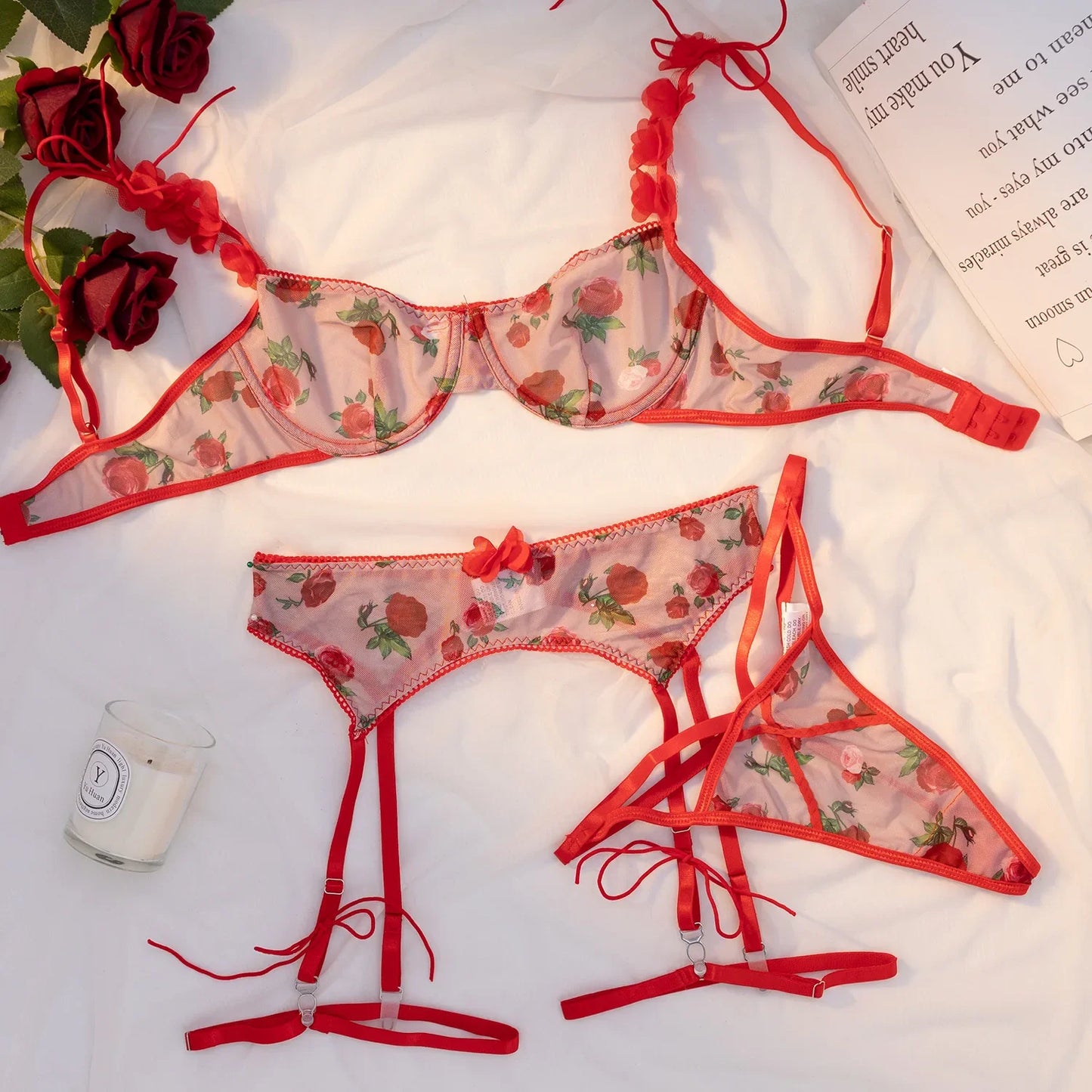 Ellolace Floral Lingerie Sexy Woman Push Up Fancy Underwear For Women Hot Lace Romantic Hotwife Coordinated Outfit Sex Thong
