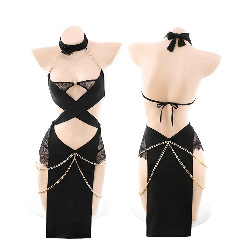 Hot Costume Cosplay Cat Girl Women Lingerie Set Dress Bodysuit Women Underwear Open Sleepwear Bra Set