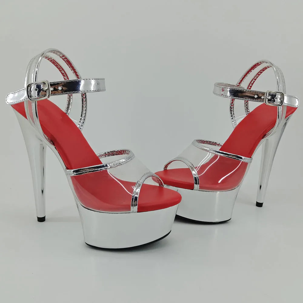 15CM/6Inch Shinny Silver Women's Platform Sandals party High Heels Shoes Pole Dancing Shoes