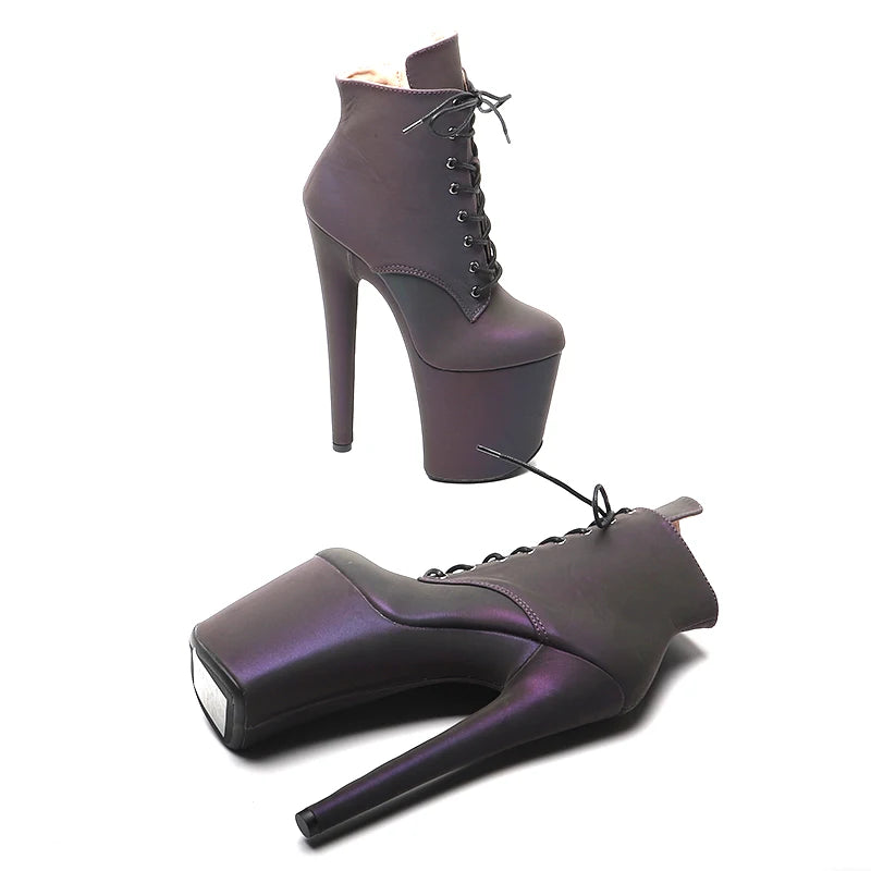 20CM/8inch Reflective material PU Platform Ankle Boots y Exotic pole dance shoes
