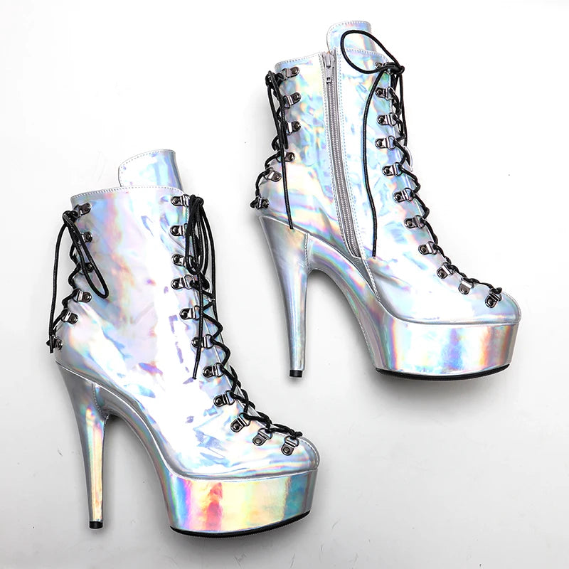 Silver holo Upper 15CM/6Inch Women's Platform party High Heels Shoes Pole Dance shoes