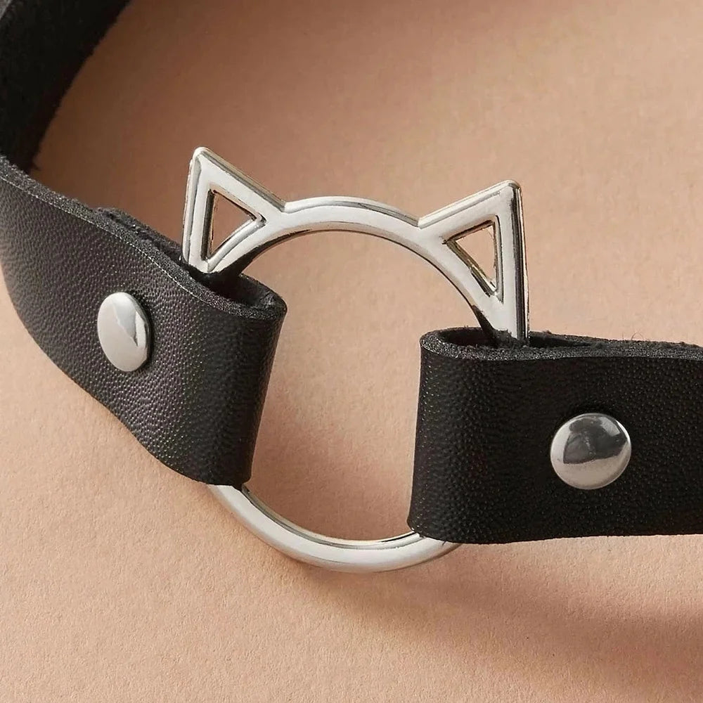 Punk Cat Choker Necklaces PU Leather Little Devil Collar for Women Gothic Jewelry Cosplay Accessories Harajuku Party Gift