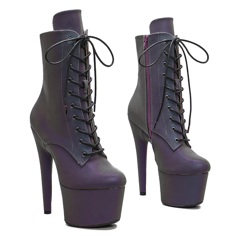 17CM/7inches Holographic Light reflected PU upper Pole dancing shoes High Heel platform boot women boots 3B