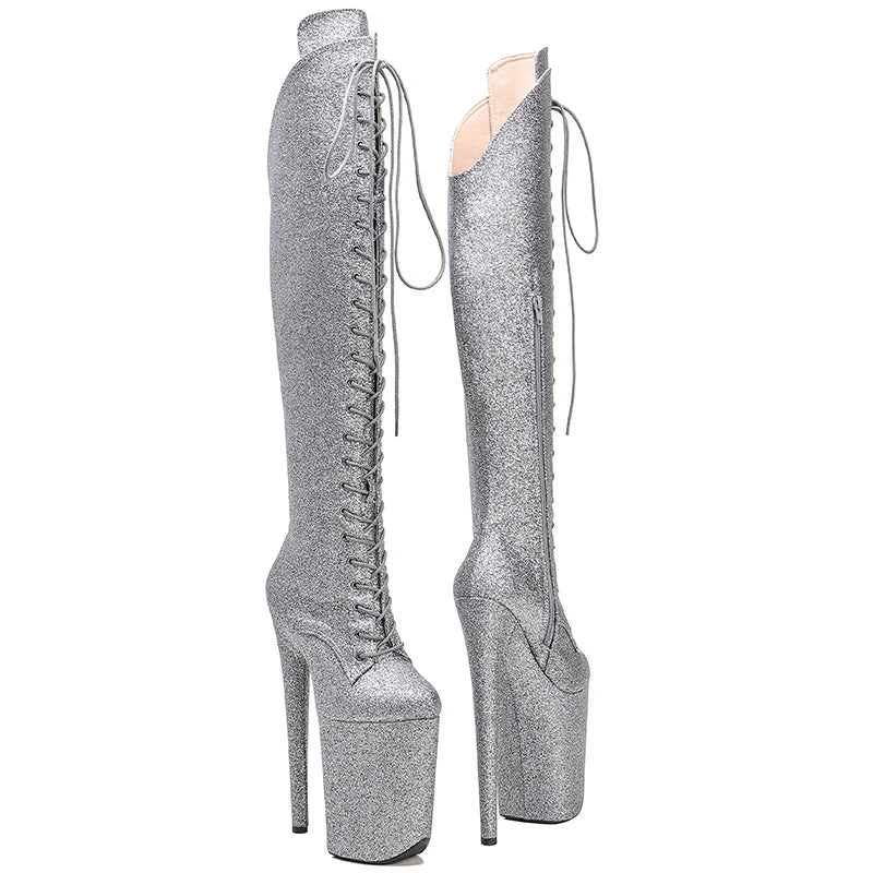 glitter PU upper y boots 23CM/9inches High Heels Platform Pole Dance shoes