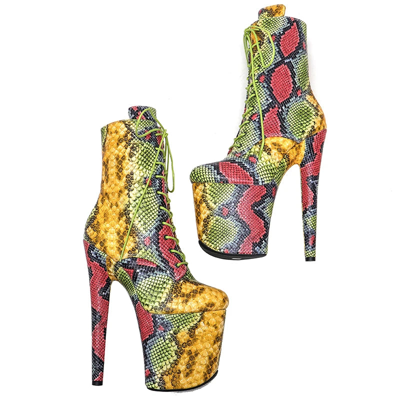 20CM/8Inch Genuine Leather Snake upper Platform disco party High Heels Pole Dance boot