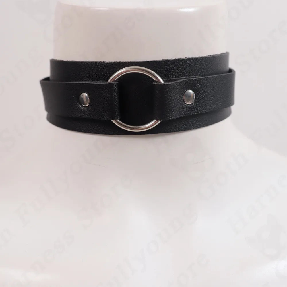 Gargantilla de cuero PU Harajuku para mujer, collar redondo de Metal Punk Rock gótico llamativo, accesorio de joyería de fiesta de Anime