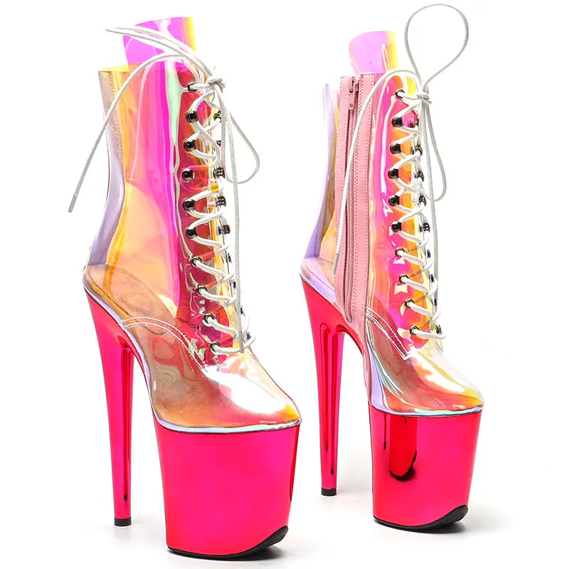 20CM/8inches TPU Transparent Hot pink color upper ankle boots fashion shoes High Heel platform Pole Dance boot