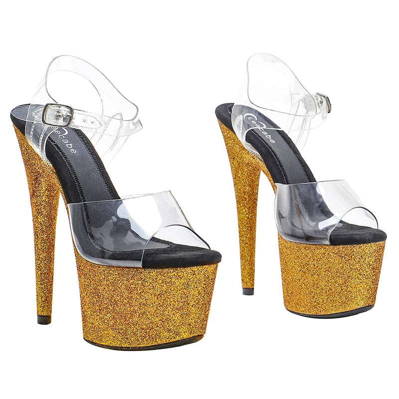 New Pretty Glitter heels Women's Platform Sandals Pole Dancing Shoes 17cm/7Inch High Heels Shoes party pole dance shoe