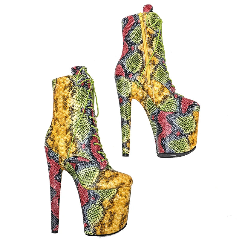 20CM/8Inch Genuine Leather Snake upper Platform disco party High Heels Pole Dance boot