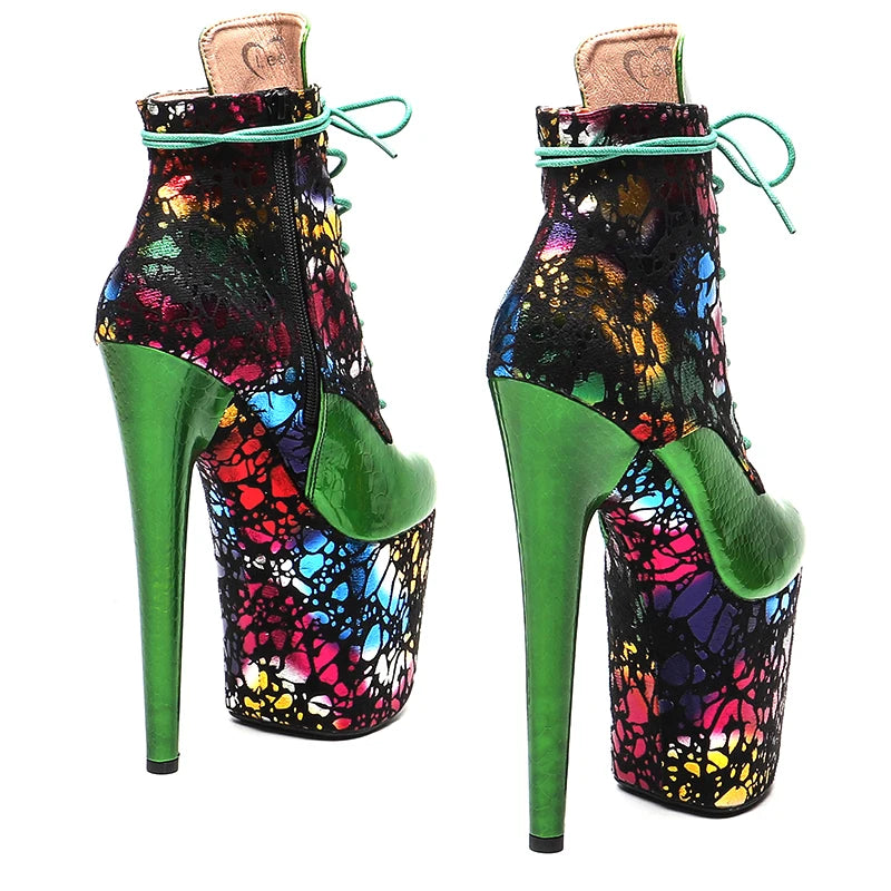 20CM/8inches holography Snake With Suede colorful Upper High Heel platform Pole Dance boot