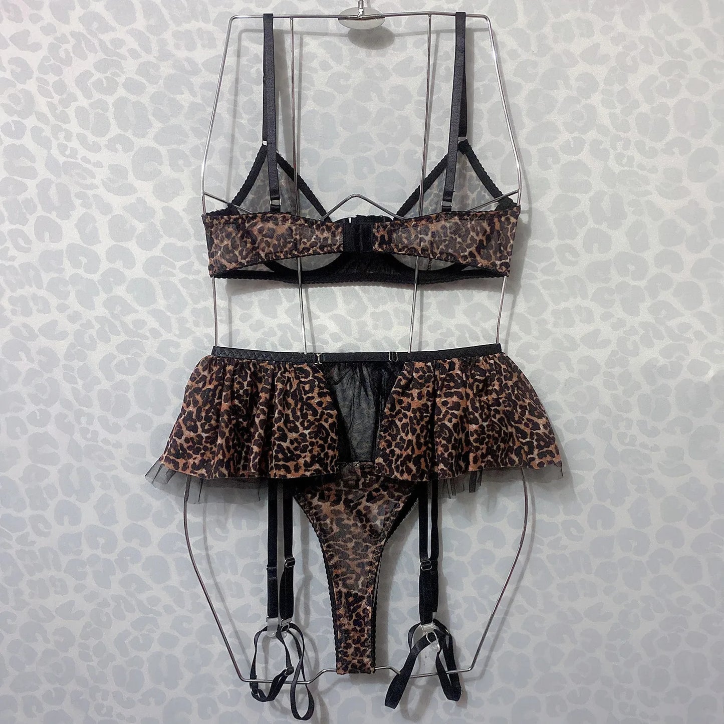 Leopard Sensual Lingerie Push Up Set iest Bra Fancy Bilizna Set See Through Romantic Attractive Underwear