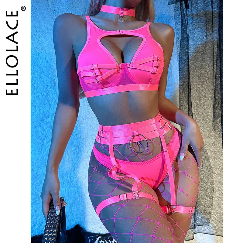 Ellolace Female Lingerie Sexy Sensual Underwear Cut Out Top Fishing Net Stocking Erotic Intimate Fantasy Bra And Panty Sets