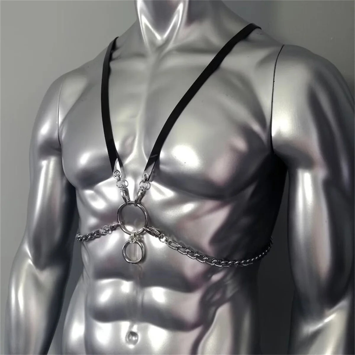 Gothic Body Harness Chain Men Fashion Metal Punk Leather Tops Chest Jewellery Accessories Fashion Party Nightclub Straps
