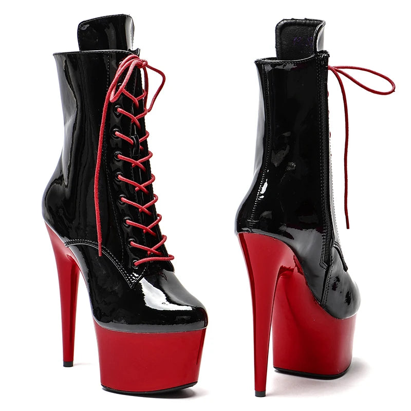 Shinny Black Upper with RED Platform 17CM/7inches Pole dancing High Heel platform Pole Dance Boots