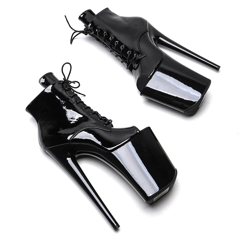 23CM/9inches Patent PU Upper Fashion Trend Open Toe High Heels Platform Ankle Boot Pole Dance Boot