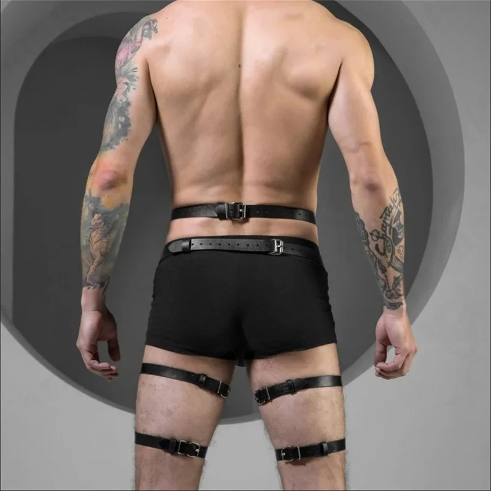 Suspenders Men Fashion Leather Belts Leg Harness Harajuku Gothic Punk Gay Clubwear Lingerie Garters Accessories