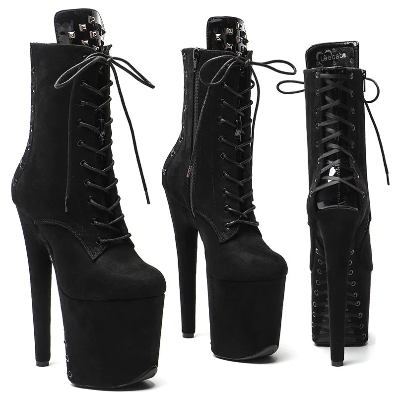20CM/8inches Suede upper with patent PU Nightclub Stiletto Pumps High Heels Women's Party Shoes