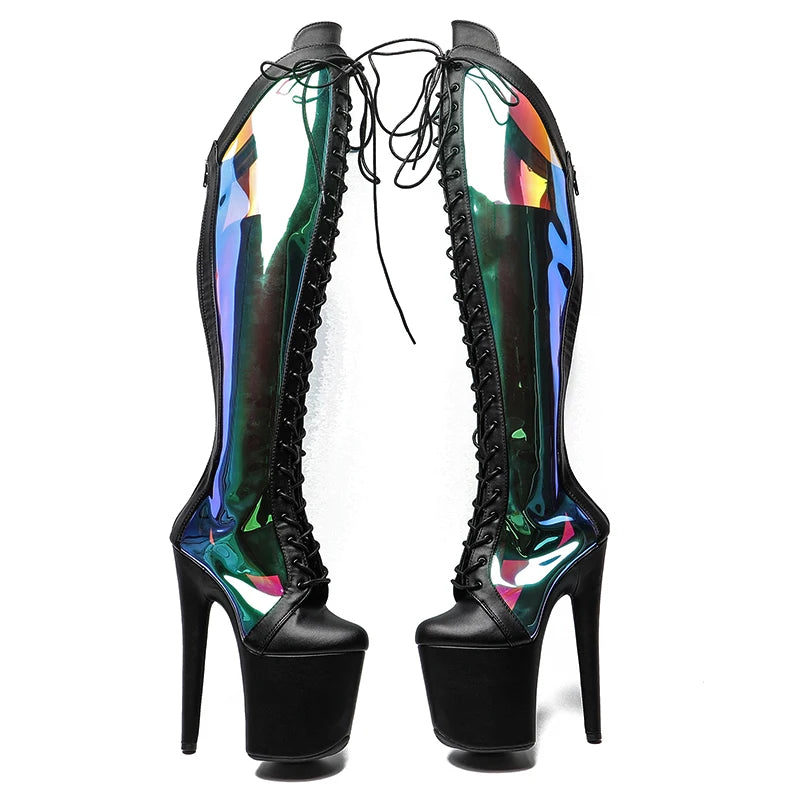 20CM/8inches matte upper Women New Design Extreme High Heel Dancing Stripper knee high Shoes Platform Lace-up 5B