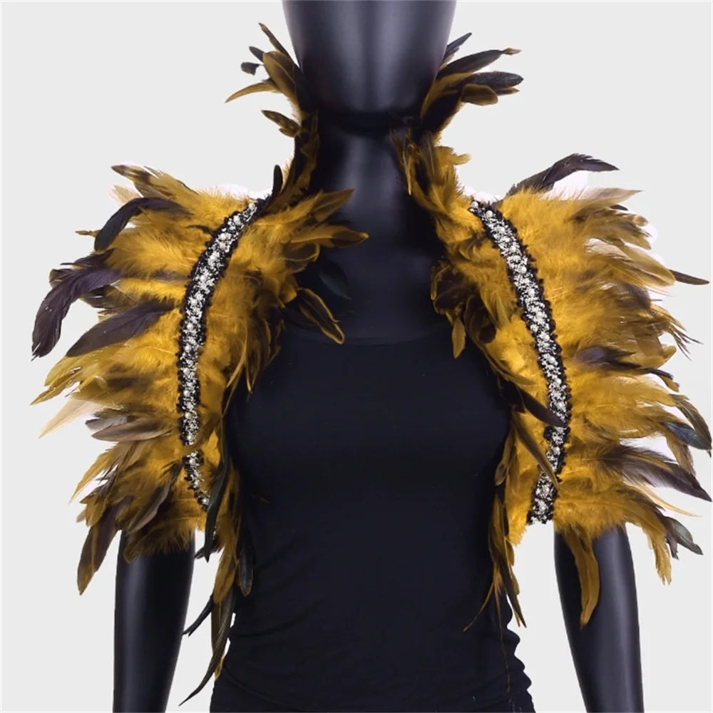 Shoulder Cape for Women Cloak Party Coat Feather Punk Gothic Coat Woman Prom Clothes Shawl Feather Cosplay Coats Jackets
