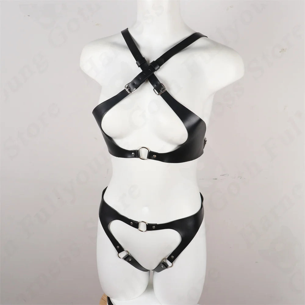 Hot Leather Lingerie for Women Body Harness Garter Belt Sets Stockings Sword Belt Gothic Clothes Suspenders