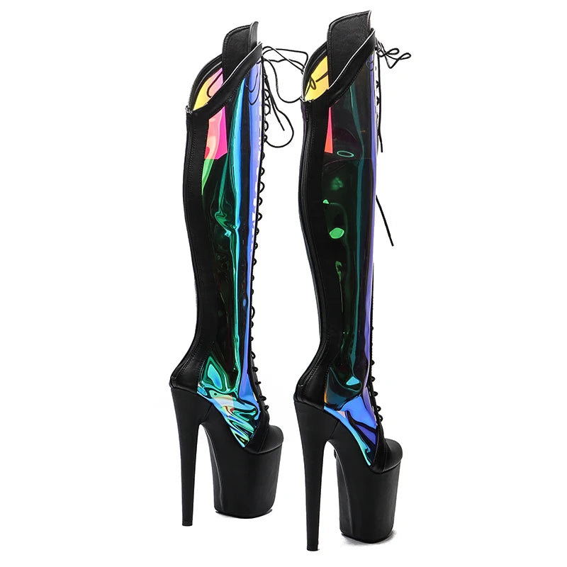 20CM/8inches matte upper Women New Design Extreme High Heel Dancing Stripper knee high Shoes Platform Lace-up 5B