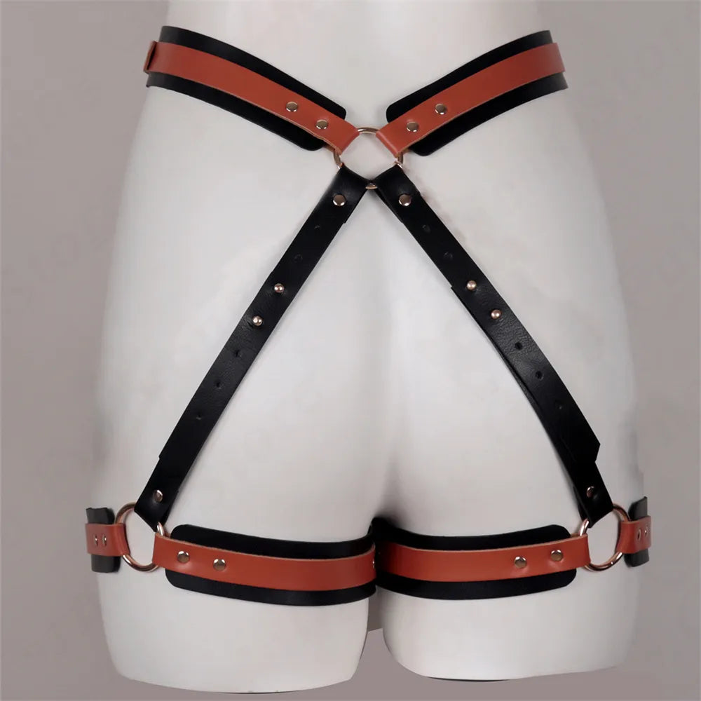 Lingerie for Women PU Leather Harness Brown Garter Thight Belt Body Strap Goth Clothes Punk Cage Suspender Rave